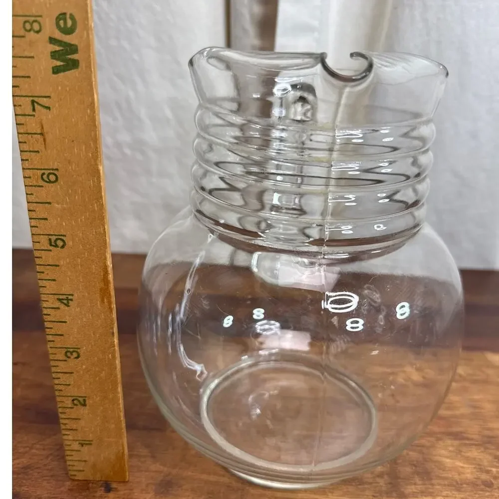 Vintage Heavy Clear Glass Ribbed Cottage Farmhouse Style Jug Pitcher With Handle
